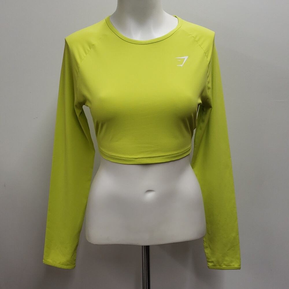 Gymshark Training Long Sleeve Crop Top in Lime Green Women's Size Small